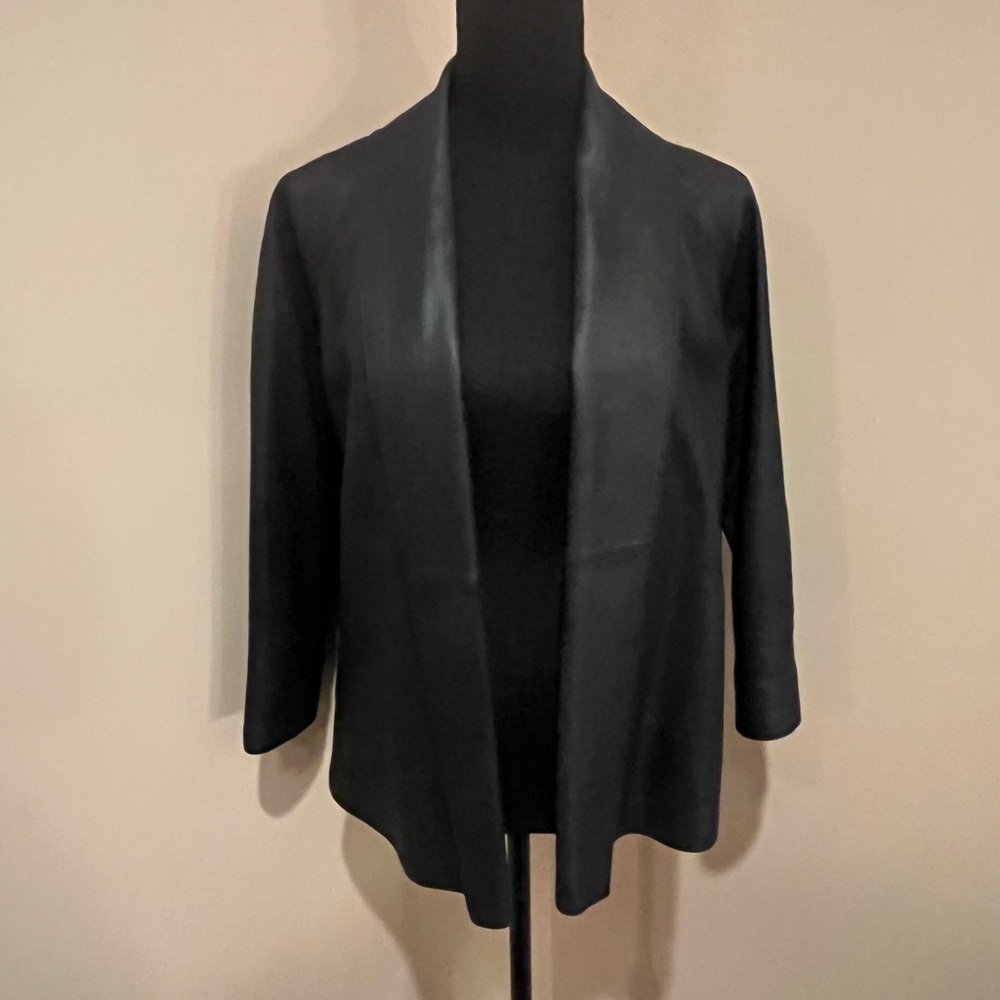 Doncaster Black Leather, 3/4 Sleeve, Shawl Collar Jacket, size 12